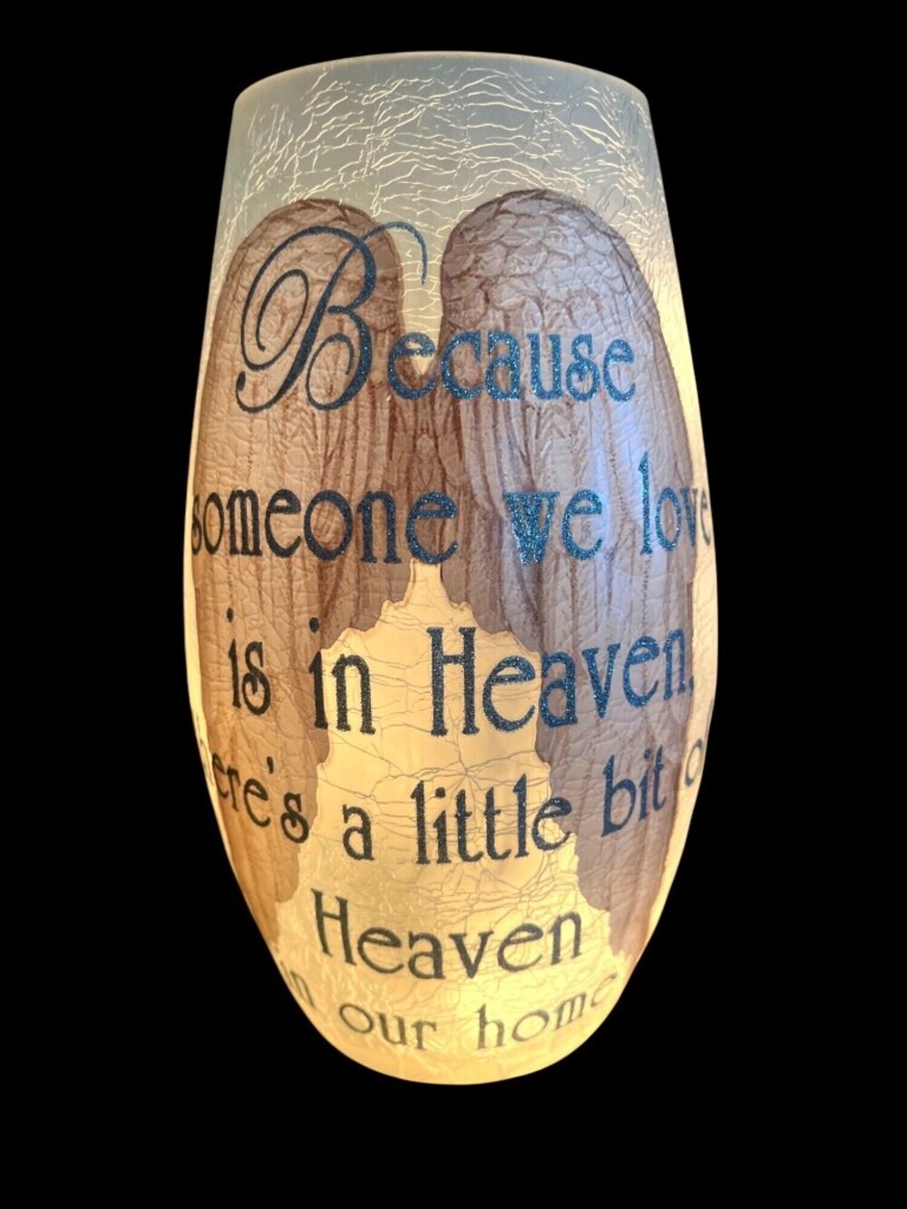 Memorial Angel Wing Lighted Glass Vase - "Because Someone We Love Is In Heaven"
